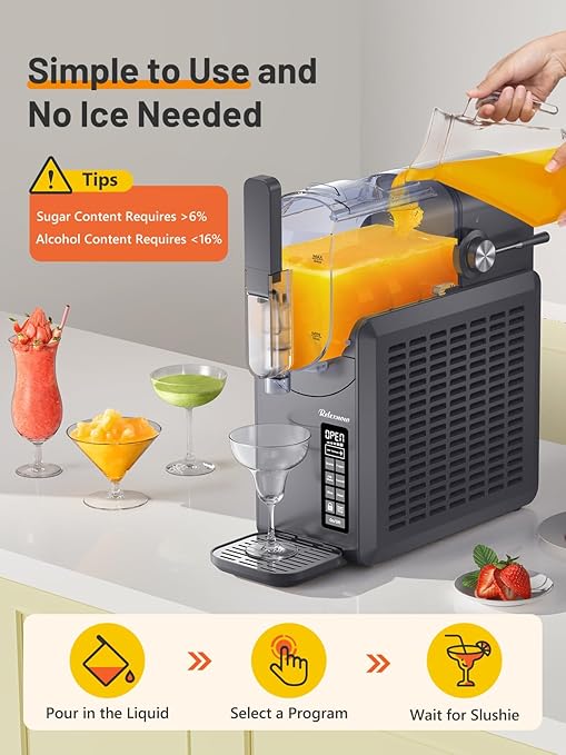RELEXNOW Slushie Machine for Home – 6 Preset Programs, Soft Serve Frappés, Milkshakes, Margaritas & Frozen Drinks, No Ice Needed, Auto-Clean, LED Display, Quiet Operation, 88oz Capacity