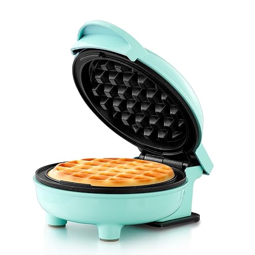 Holstein Housewares Personal/Mini Waffle Maker, Non-Stick Coating, Mint - 4-inch Waffles in Minutes, Ideal for Breakfast, Brunch, Lunch or Snacks