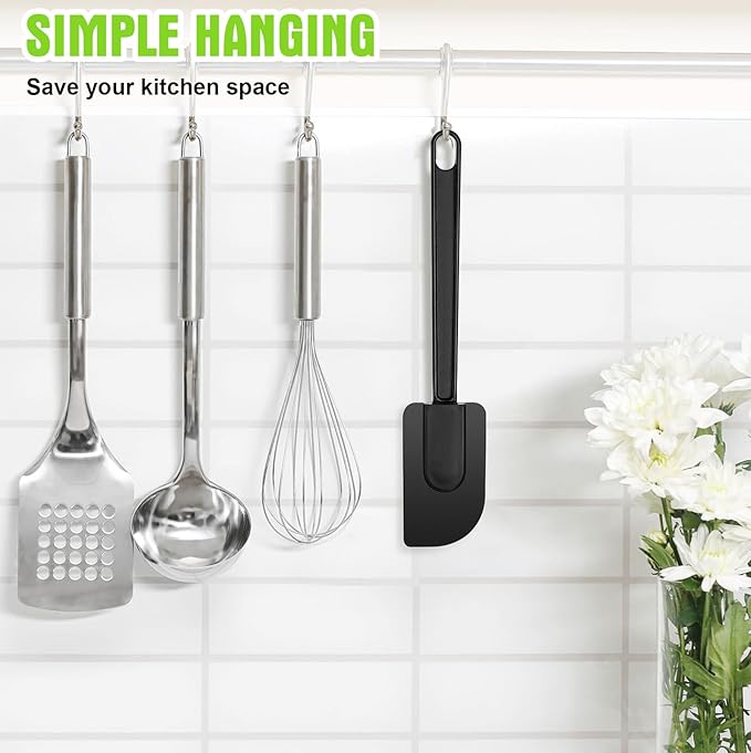 Meekoo 5 Pieces 10 Inch Rubber Spatula, 500°f High Heat Resistant Silicone Spatula Commercial Food Grade for Kitchen Cooking Baking Dishwasher Safe(Black)
