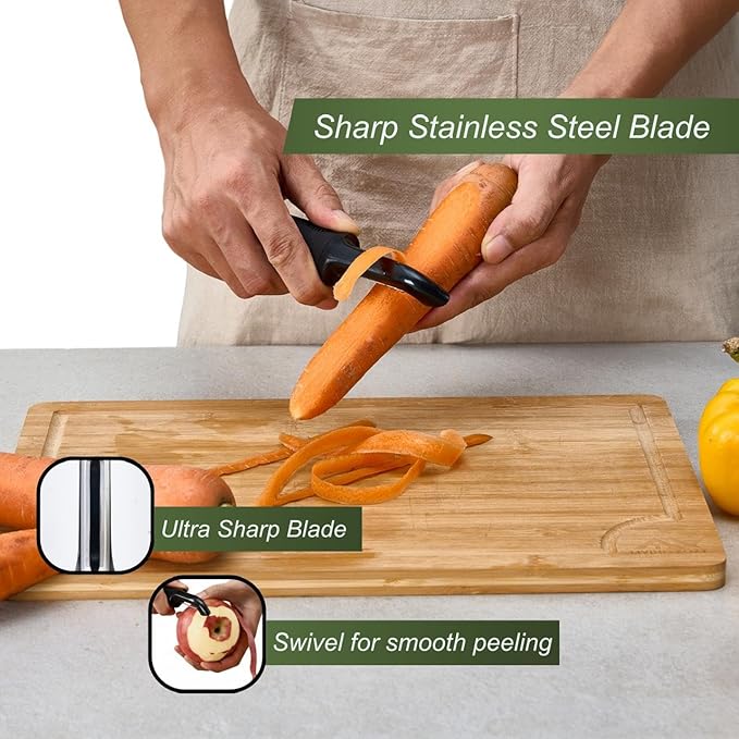 Premium Vegetable Peeler - Soft Grip & Ergonomic Handle - Skin Peeler for Veggies & Fruits - Dishwasher Safe I-Shape Potato Peeler - Black