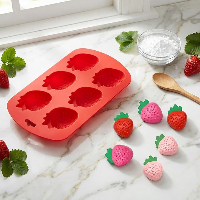 Ymapinc 3D Strawberry Mold Silicone, 2pcs Fondant Molds for Cake Decorating, Fruit Silicone Molds for Chocolate/Candy/Clay/Candle, Cookie Mold Baking Supplies (Red)