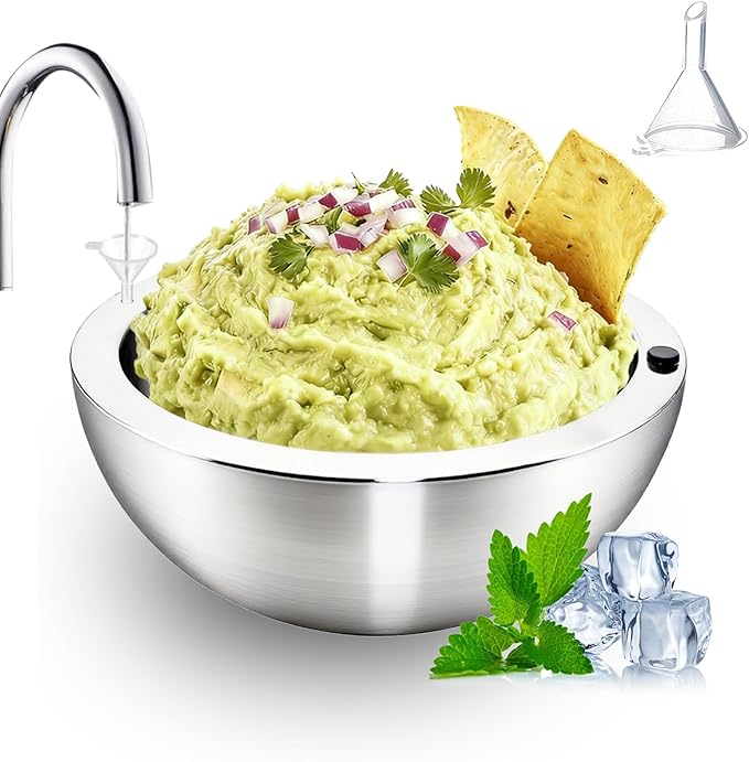 Dip Chiller Bowl 1 Pack- 35oz Large Capacity, Stainless Steel Insulated Party Ice Serving Bowl, Salad Pod for Parties Salsa, Guacamole, Condiments, Sauces, Food & Salad Hot or Cold