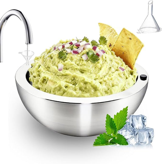 Dip Chiller Bowl 1 Pack- 35oz Large Capacity, Stainless Steel Insulated Party Ice Serving Bowl, Salad Pod for Parties Salsa, Guacamole, Condiments, Sauces, Food & Salad Hot or Cold