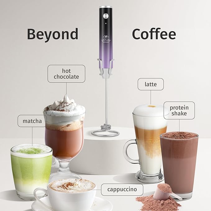 Zulay Kitchen Rechargeable Milk Frother Handheld Lux - Powerful 2-Speed Motor, Waterproof, 2000mAh Battery - Drink Mixer for Latte, Cappuccino, Matcha & Protein Powder - Lux Galaxy