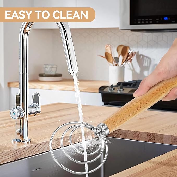 Danish Dough Whisk Dutch Bread Mixer Stainless Steel Hook Wooden Handle Baking Tools for Sourdough Pizza Pastry Cake Batter Making