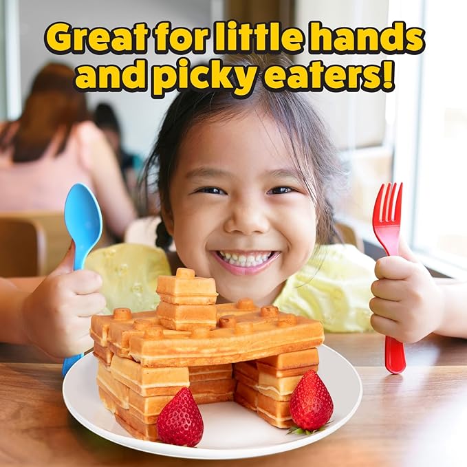 Building Brick Electric Waffle Maker- Cook Fun Buildable Waffles or Pancakes- Make Houses, Cars & Animals Out of Stackable Waffles- Bite Sized for Kids, Nonstick Waffler Iron Machine w Recipe Guide