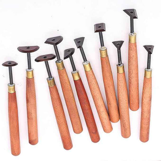 10-Piece Professional Pottery Trimming Tool Set, Ergonomic Ribbon Tools for Clay Sculpture, Craft Shaping & Soft Pottery, Comfortable Grip for Artisan Use