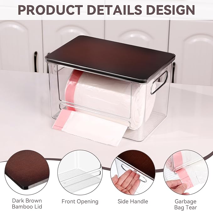 Trash Bag Dispenser, Trash Bag Holder Dispenser with Bamboo Top, Extra Large Garbage Bag Holder Dispenser Trash Bag Organizer Under Sink for Kitchen, Pantry, Laundry Room