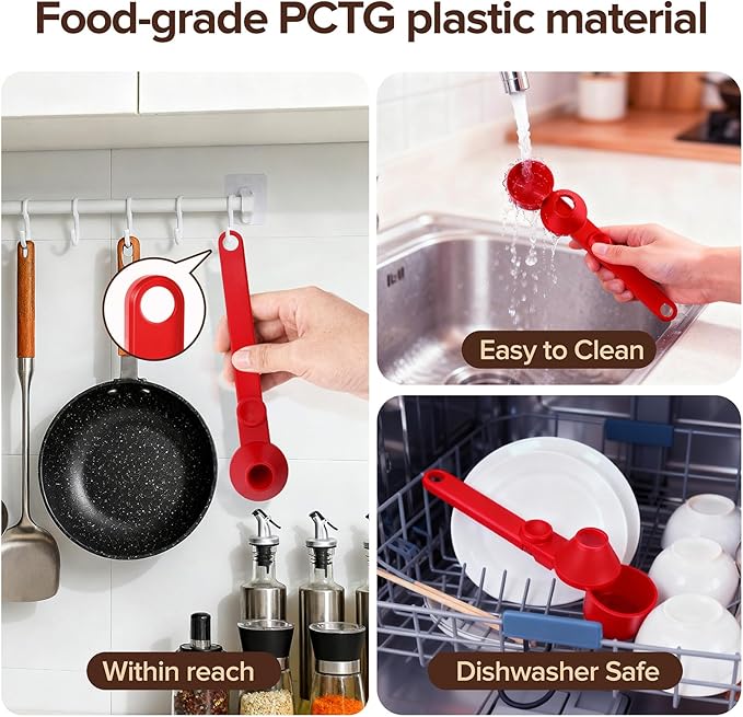 2Pcs Coffee Scoop Funnel 2Tbsp, BPA-Free PCTG, Dishwasher Safe | 51mm Tamper Kit | Fits K-Cup Reusable Pods, Brewer Compatible, Coffee/Protein/Powder, Red, 2 Models A&B
