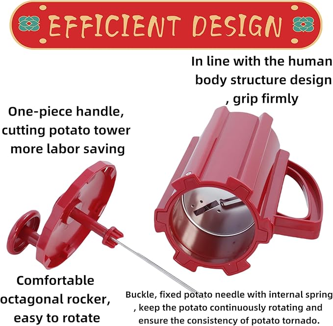 Commercial Manual Tornado Spiral Potato Cutter, 3 in 1 Tornado Potato Slicer Vegetable Cutter Spiral French Fries with Stainless Steel Blade Carrot Cucumber DIY Barbecue