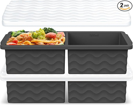 Aopigavi Silicone Freezer Tray with Lid – 2-Cup Soup Freezer Container Molds, Large Ice Cube Trays for Freezing Soup, Sauce & Broth, Meal Prep & Food Storage – Oven & Dishwasher Safe, 2-Pack