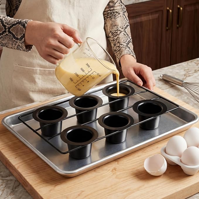 2 Pack Popover Pans, 12 Cups Nonstick Muffin Cupcake Pan, Carbon Steel Round Cheesecake Tin Bakeware Mould for Oven Baking, Muffins, Quiches, Pudding Cakes