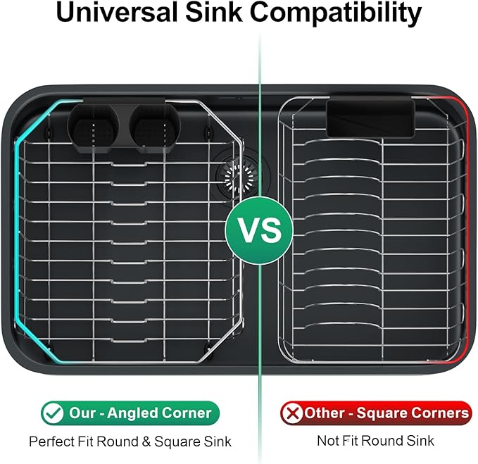 GSlife Small in Sink Dish Drying Rack - Stainless Steel Compact Dish Drainer with Silicone Drying Mat for RV Kitchen Apartment Sink, Silver