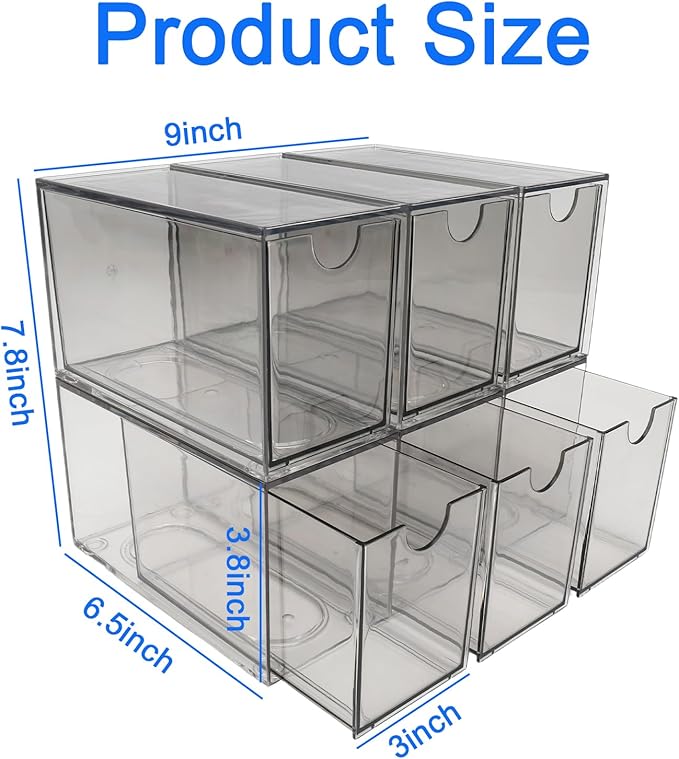 6-Pack Tea Bag Drawers Organizer – Clear Plastic Tea Bag Holder, Stackable & Portable, Wide Storage Drawers for Cabinet, Pantry, Kitchen Counter, Herbal Tea, Coffee Pods (6-Tier)