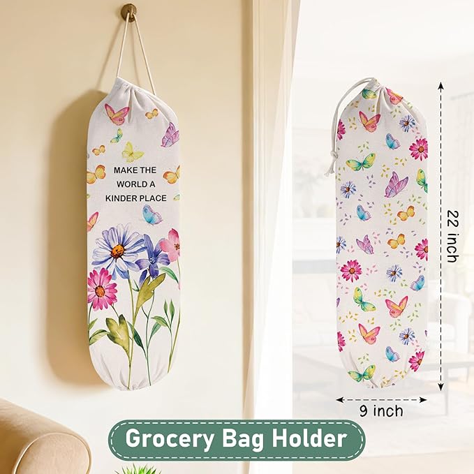 2PCS Butterfly Plastic Bag Holder for Kitchen Essentials, Reusable Hanging Grocery Bag Organizer, Washable Large Grocery Trash Garbage Bags Storage Dispenser Butterfly Kitchen Decor