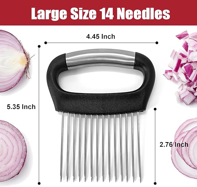 Onion Slicer with Protective Cover - Stainless Steel Cutter for Slicing Tomatoes, Potatoes, Avocados - Multiuse Vegetable Chopper and Meat Tenderizer
