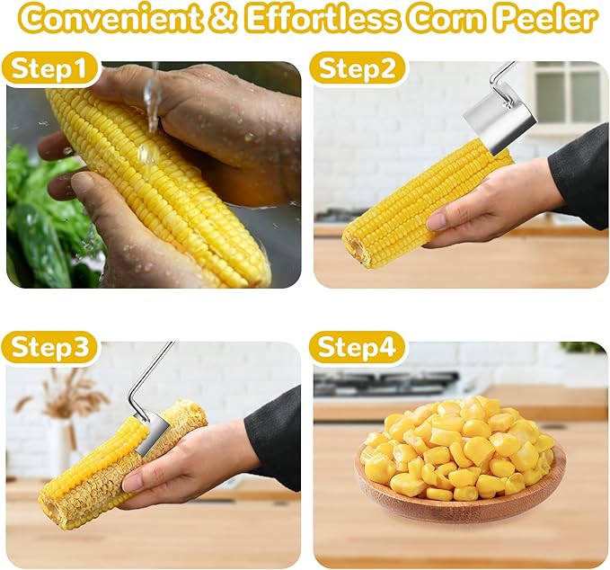 orn Cob Stripper, Long Handle Corn Peeler for Corn on the Cob Stainless Steel Corn Stripping Tool Fast and Safe, Suitable for Home Kitchens, Restaurant Chefs, Outdoor Dining Enthusiasts