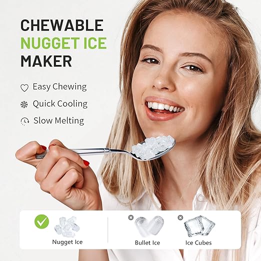 Nugget Countertop Ice Maker with Soft Chewable Ice 40Lbs, Pebble Sonic Ice Machine with Basket and Scoop, Ready in 5 Mins, 40Lbs/24H, Auto Self-Cleaning, for Home, Kitchen, Office, Party, Camping