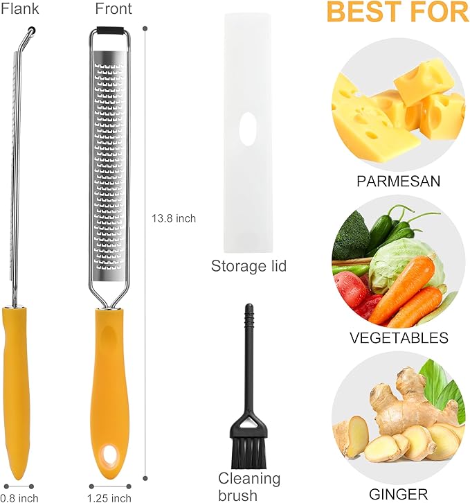Lemon Zester & Heavy Duty Cheese Grater & Vegetable Grater — Parmesan Cheese Lemon, Garlic, Nutmeg, Chocolate, Fruits, Vegetables, Ginger - Cheese Shredder & Stainless Steel Grater