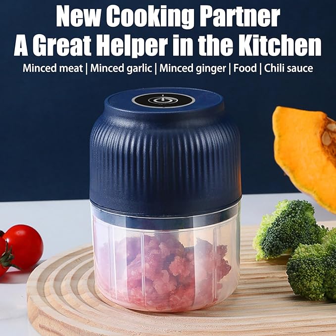 Electric Garlic Chopper, Rechargeable Cordless, Mini Portable Veggie Chopper with 2 Blades And Usb, Electric Garlic Masher for Mashing Onion Garlic Chili Ginger Fruits(White)