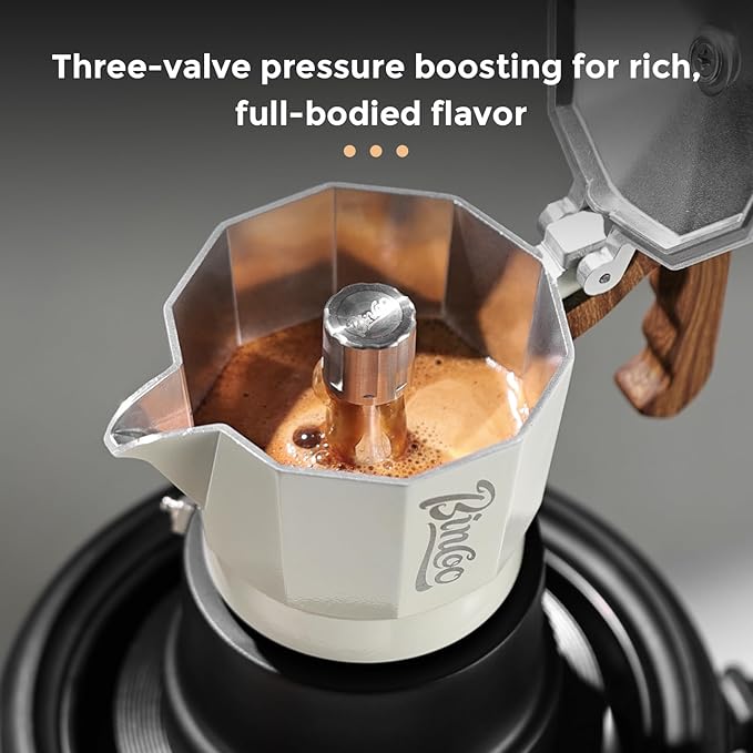 Bincoo Three Valve Espresso Maker Stovetop,Camping Moka Pot 2 Cup/120ML,Stove Top Espresso Italian Coffee Maker