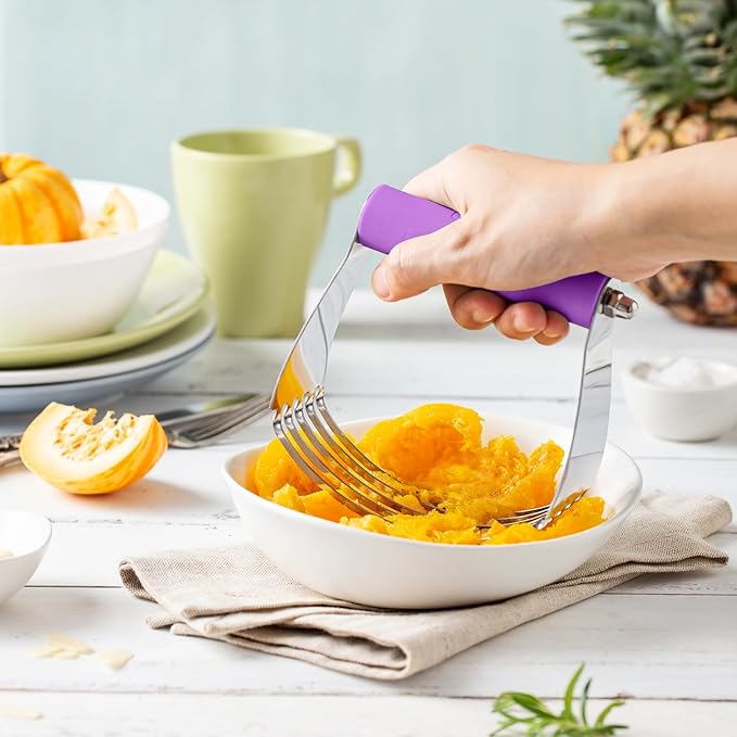 Spring Chef Large Dough Blender For Baking, Stainless Steel Puff Pastry Cutter Tool with Soft Grip Handle, Dishwasher Safe Dough Cutter Tool, Manual Pastry Blender for Easy Mixing - Orchid