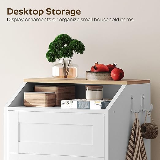 YATINEY Trash Cabinet, Freestanding Trash Can Cabinet, Wooden Recycling with Flip Door, 13 Gallon Hidden Kitchen Garbage Can for Kitchen, Living Room, White WB13WT