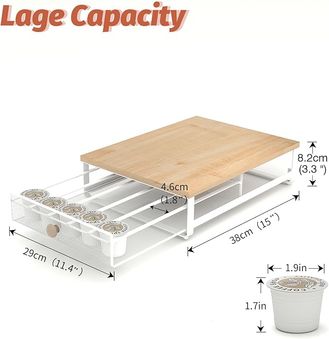 Sedegn Coffee Pod Holder Counter Coffee Vertuo Capsules Storage Organizer with Sliding Drawer Compatible For 35 K-Cup Pods No Assembly Needed Natural Colour