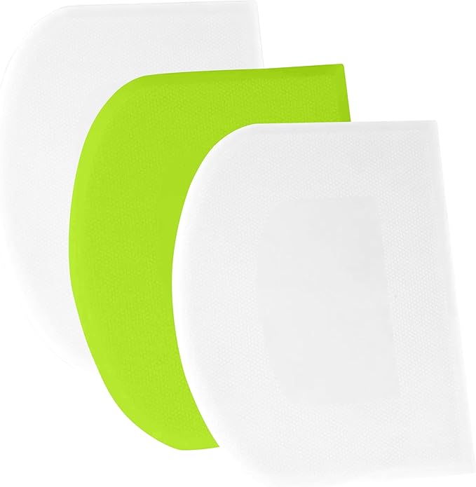 SURDOCA Dough Scraper Bench Scraper - 3P 10.6x6.7" Plastic Flexible Bowl Scraper, Sharp Edge & Angles Cake Scraper. Non-Slip Bakeware Decorating Tools Sculpting & Modeling Tools - White+Green+White