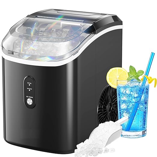 Nugget Ice Maker Countertop, Pellet Ice Machine with Self-Cleaning Function, Produces 33 lbs of Chewable Ice in 24 Hours, Sonic Ice Maker Perfect for Home Kitchens and Offices, Black