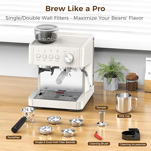 COWSAR (2026 Upgrade) 15 Bar Espresso Machine with Grinder & Milk Frother Steam Wand, 58mm Commercial Espresso Maker for Home,Coffee Maker with Grinder Perfect for latte,Cappuccino