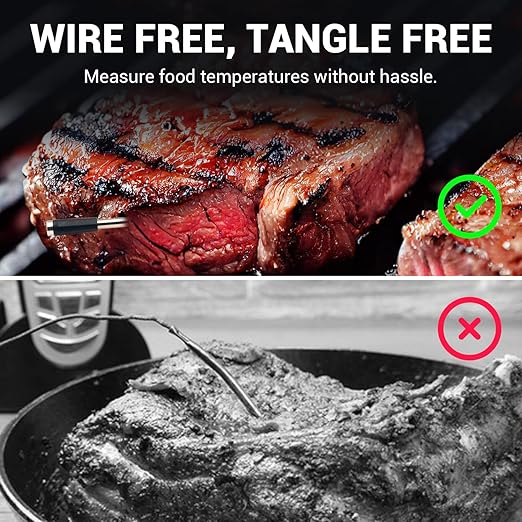 Wireless Meat Thermometer Digital, Long Range Bluetooth 5.2 with App Control, Compatible with iOS & Android, IP68 Waterproof, Fast Charging & Magnetic Smart Food Thermometer for Oven Grill BBQ Smoker