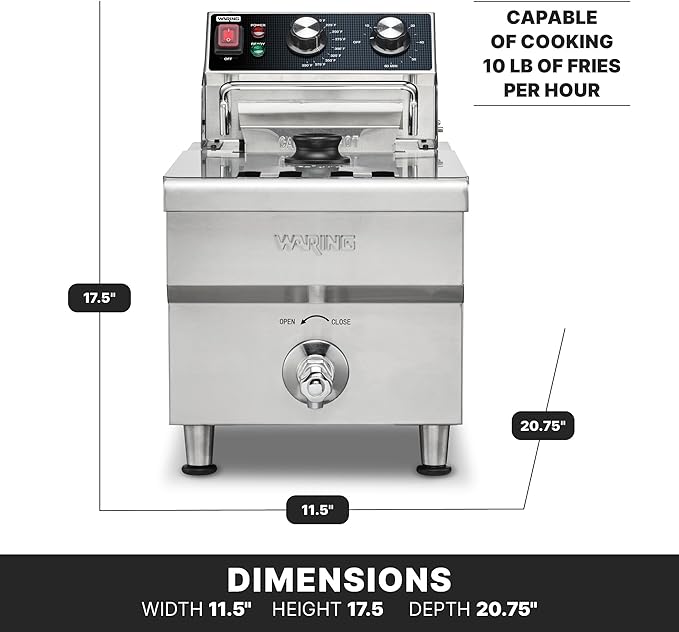 Waring Commercial 10lb Heavy-Duty Deep Fryer, for French Fries, Mozzerella Sticks, Chicken Wings, WDF1300