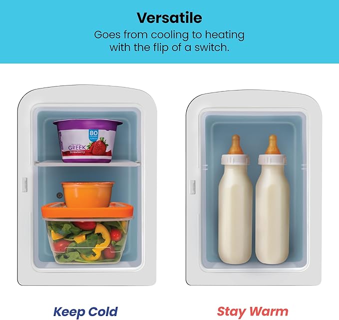 Chefman - Iceman Portable Mirrored Personal Fridge 4L Mini Refrigerator, Skin Care, Makeup Storage, Beauty, Serums & Face Masks, Small For Desktop Or Travel, Cool & Heat, Cosmetic Application, White