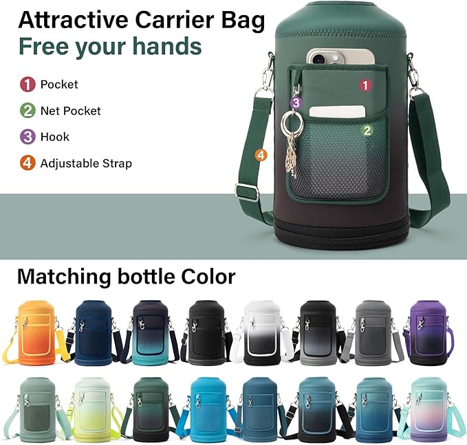 DYSANKY 1 Gallon Water Bottle Insulated | Thickened Stainless Steel Vacuum Metal Water Jug | Portable Sports Large for Gym and Hiking with Straw, Carrier Bag, Handle Strap | BPA-Free 128 oz