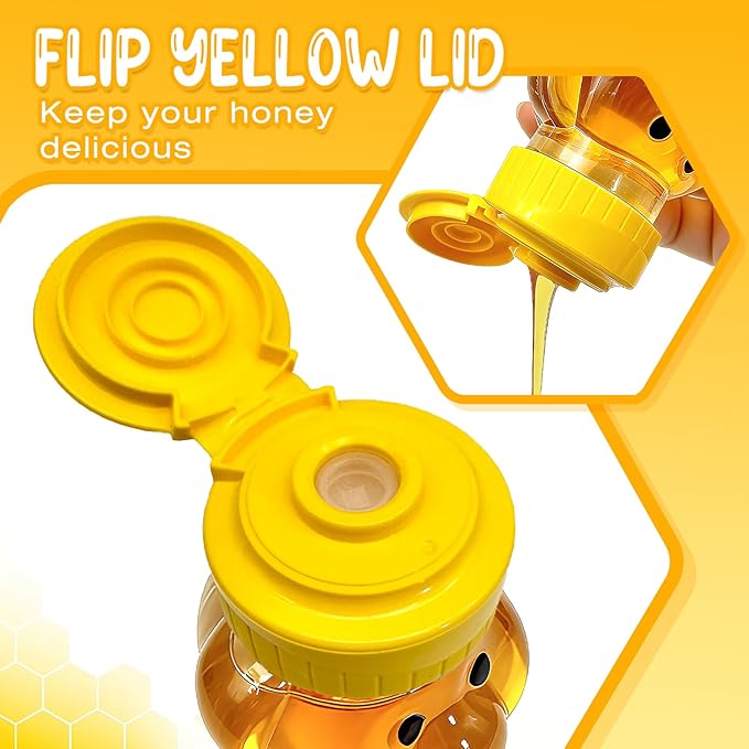 36 Pcs Honey Bear Bottle, 8oz Plastic Honey Squeeze Bottle Honeybear Squeeze Jars, Cute Empty Container with Yellow Flip-top Lid for Syrup Sauce Juice Storing and Dispensing Party Favors