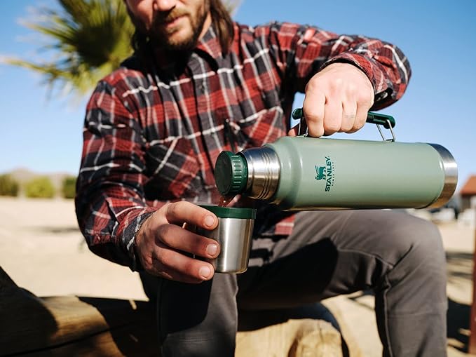 Stanley Classic Legendary Vacuum Bottle 1.5 qt | Wide Mouth with Leakproof Cup Lid | Keep Drinks Hot or Cold | Packable for Travel | Insulated Stainless Steel Thermos | BPA-Free | Hammertone Green