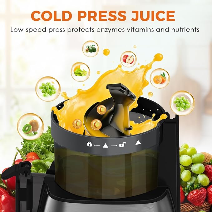 Juicer Machines, Cold Press Juicer Fit Whole Fruits & Vegetables, Slow Masticating Juicers with 5.3" Wide Feed Chute, High Juice Yield, BPA Free