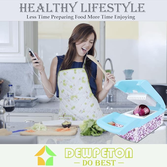 Pro-Series 16-in-1 Vegetable Chopper, Dewpeton Mandoline Slicer, Veggie Chopper, Food Chopper with Container, Vegetable Cutter Chopper & Spiralizer for Onion Salad (Home Essential Gadget & Kitchen)