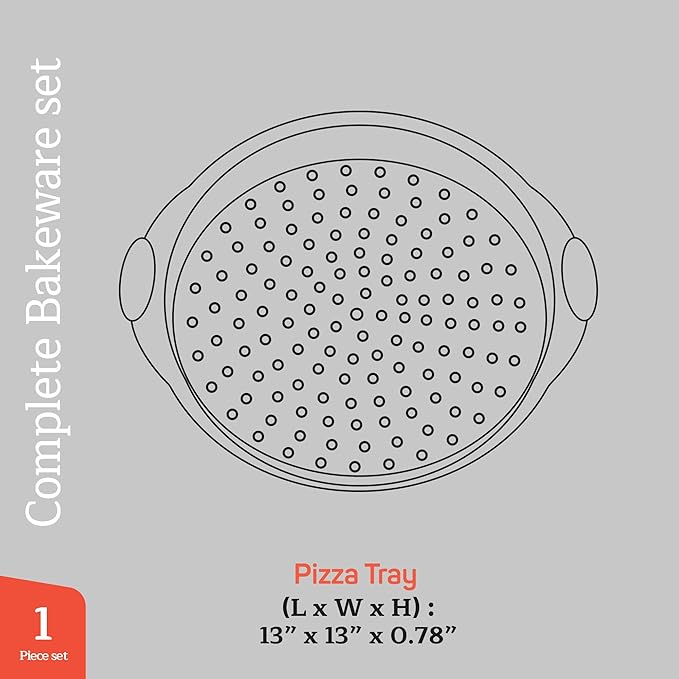 Non-Stick Pizza Pan with Silicone Handle 1 Pack, 13 Inch Round Carbon Steel Tray with Perforated Holes, Dishwasher & Oven Safe Up To 450°F, PFOAPFOSPTFE Free, Durable Nonstick Gray Marble Coating