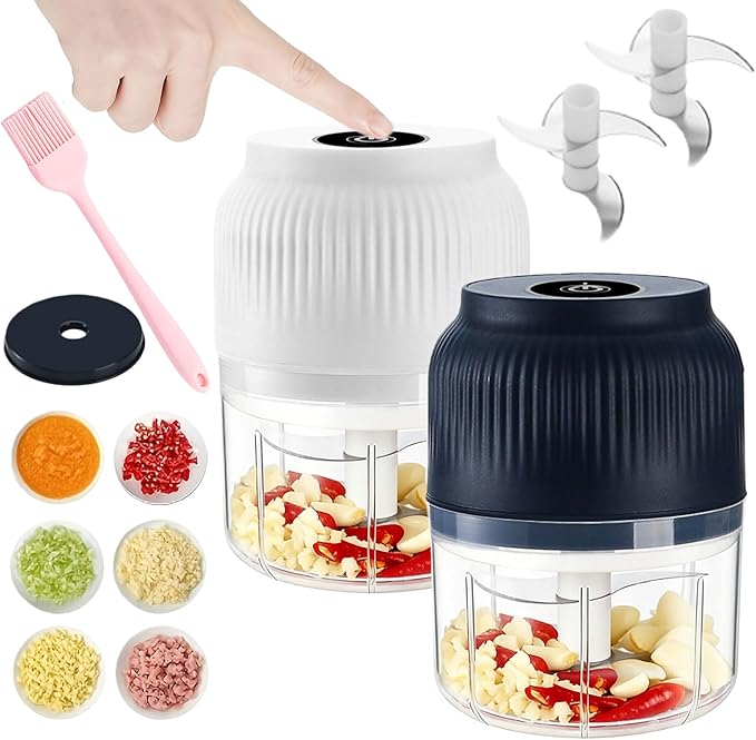 2026 New Electric Garlic Chopper, Mini Portable Veggie Chopper, Small Cordless Garlic Choppers Mincer, USB Rechargeable, 350ML Electric Mini Veggie Cutter for Onion, Garlic, Chili, Ginger (2Mix)