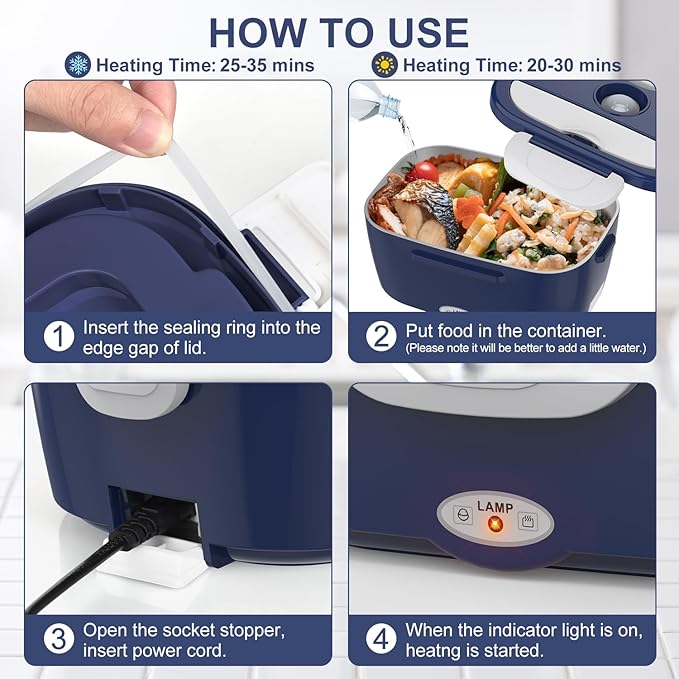 Electric Lunch Box Food Heater, 3 in 1 Ultra Quick Heated Lunch Boxes for Adults, 12V/24V/110V Portable Food Warmer for Car/Truck/Office With Fork Spoon and Insulated Carry Bag, Gifts for Men