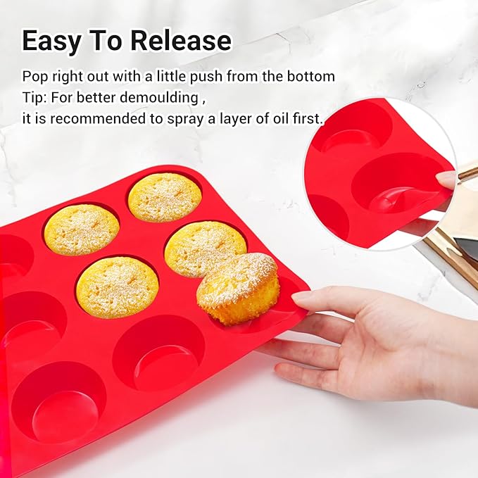 Redfly 3 Pack Silicone Muffin Pans for Baking & Cupcake Pan - 12 Cup Regular Size Silicone Molds, BPA Free Egg Bites Mold