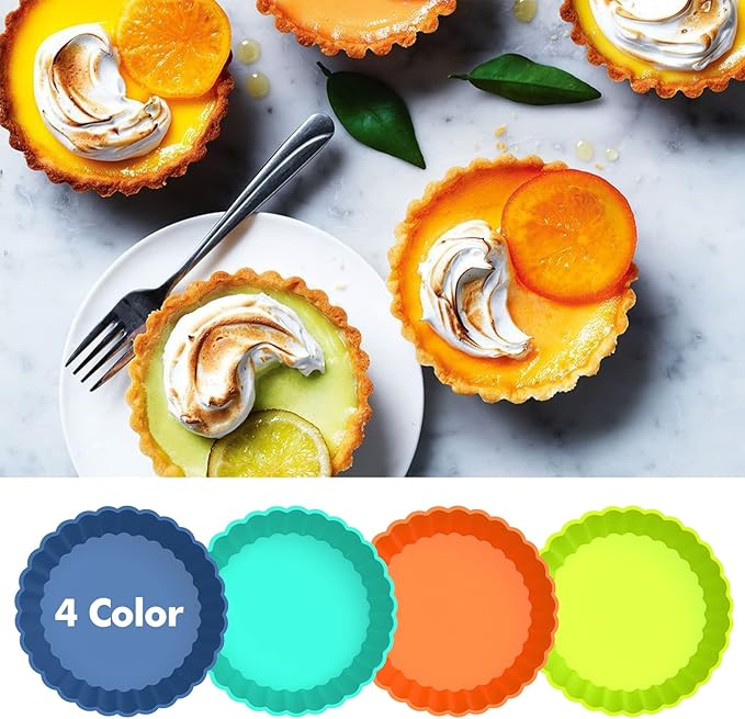 Webake 8 Pack Silicone Tart and Pie Molds, 5 Inches Silicone Round Mold Individual Small Fluted Cake Pans Mini Quiche Tart Pans for Baking