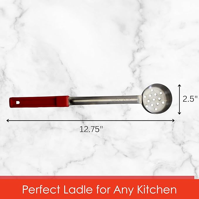 2 Ounce Slotted Stainless Steel Portion Control Ladle Spoon for Measuring and Serving; Commercial Grade Serving Scoops [Pack of 2]