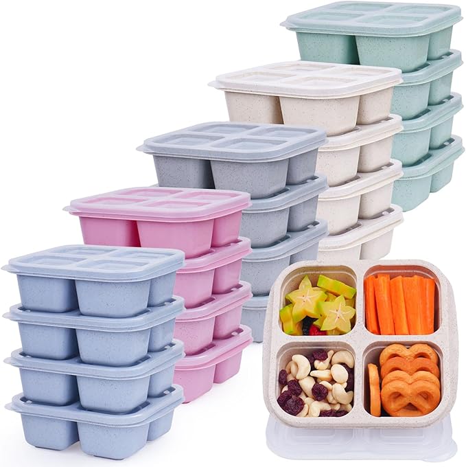 LCHLZZ 20 Pack Snack Containers, 4 Compartments Reusable Bento Snack Box for Meal Prep, BPA Free Lunchable Containers, Divided Food Storage Containers for Work, Picnic, Microwave and Dishwasher Safe