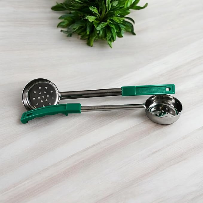 4 Ounce Slotted Stainless Steel Portion Control Ladle Spoon for Measuring and Serving; Commercial Grade Serving Scoops [Pack of 2]