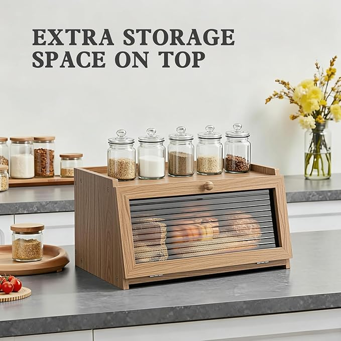 LOHASOK Bread Box for Kitchen Countertop Large Bread Box Farmhouse Bread Container Bread Storage with Window Bread Holder