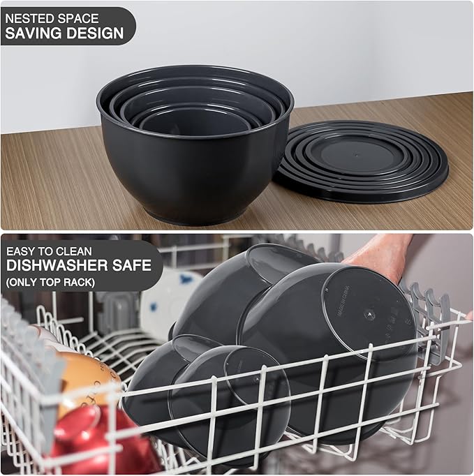 Greentainer Plastic Mixing Bowls with Lids Set for Kitchen, 5 Set Nesting Bowls for Mixing, Baking, Prepping, Cooking and Serving Food, Mixing Bowls Dishwasher, Microwave Safe