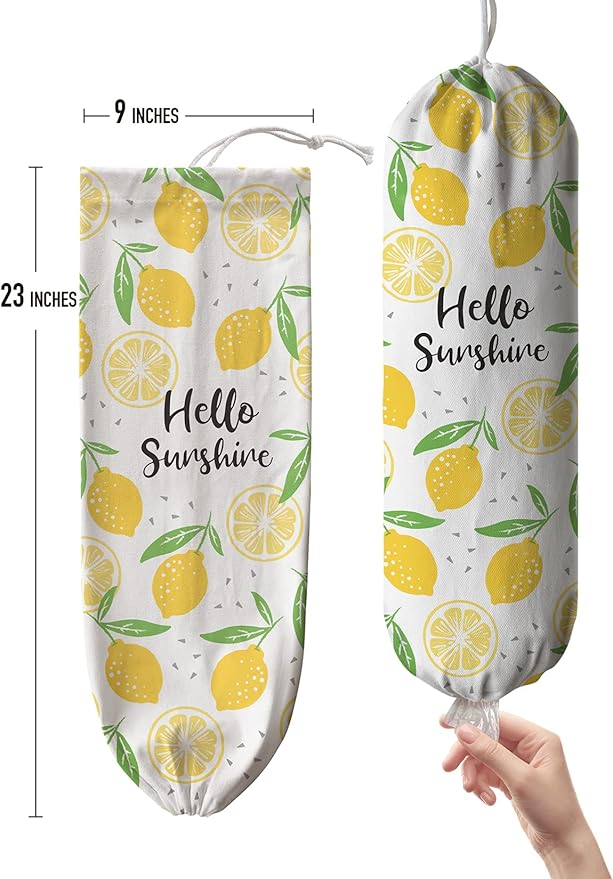 Hglian Lemon Grocery Bags Holder,Sunshine Plastic Bag Holder Garbage Shopping Trash Bags Storage Organizer,Cute Lemon Kitchen Décor, Gifts for Women